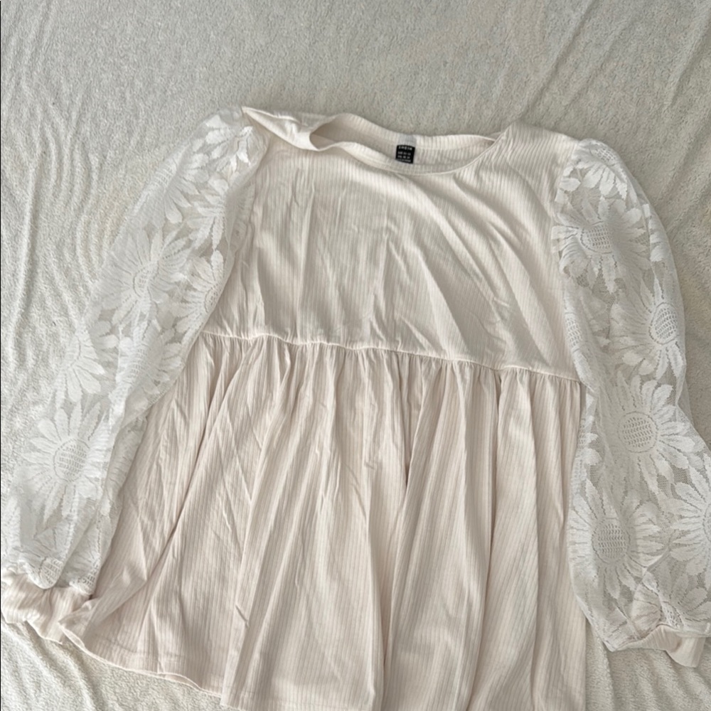 SHEIN Cream Puff Sleeve Blouse with Peter Pan Collar